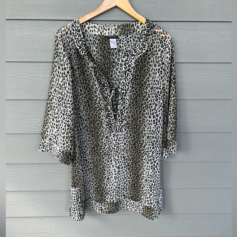 Boston Proper Beaded Neckline Leopard Coverup